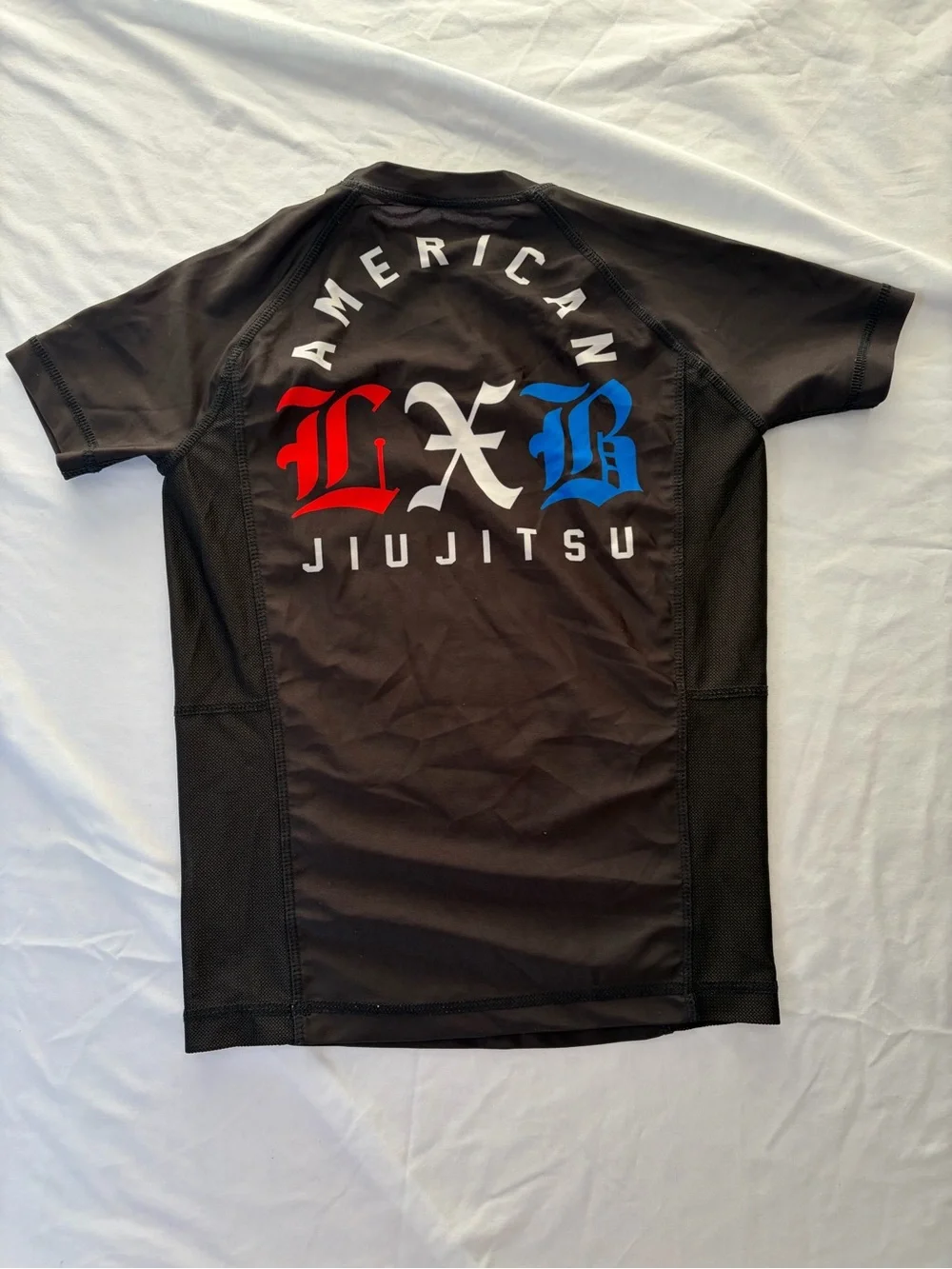LXB Level Black Black Jiu Jitsu 2 PC Rashguard Shirt Shorts Red & Blue Logo YM